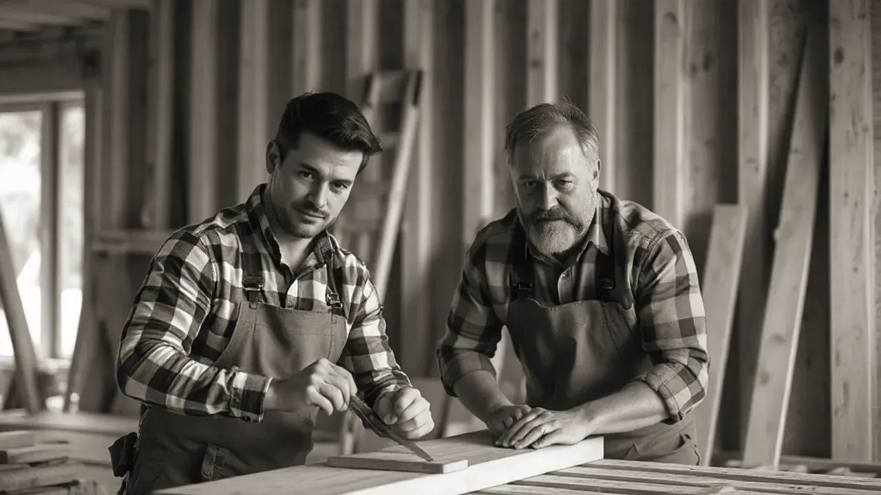 Two professionals working on First-fix carpentry near Liverpool
